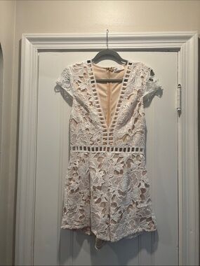 by the way. White Lace Mini Dress with Nude Lining